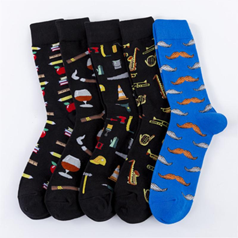 

Men's Socks Autumn Winter Cool Art Crew Funny Toolkit Wine Musical Instruments Beard Street Stock Men Antiskid Breathable Casual SocksMen's