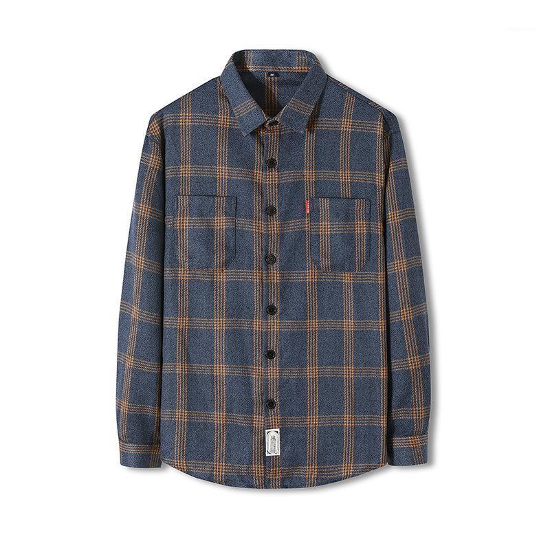 

Plaid Shirts For Men Long Sleeve Shirt Tide Brand Japanese Fashion Men's Clothing Button Up Camisas De Hombre Casual, Blue and white
