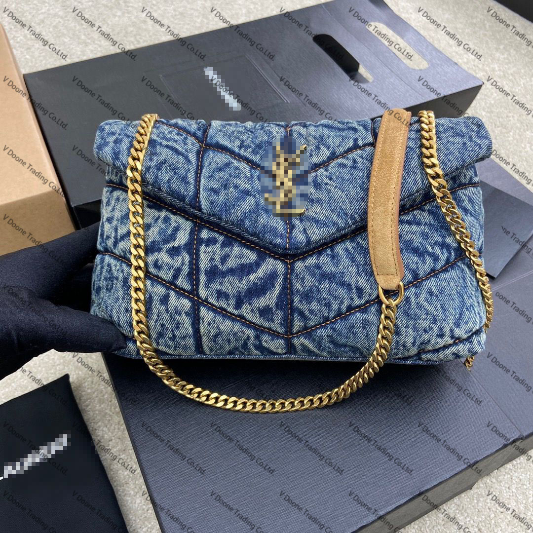 

Denim Blue Black Women Loulou Puffer Shoulder Bag Chain Crossbody Folds Sheepskin Designer Handbags Envelope Viutonity Messenger Bags Flap Louisity Vuttonity LVs, Black hardware-black