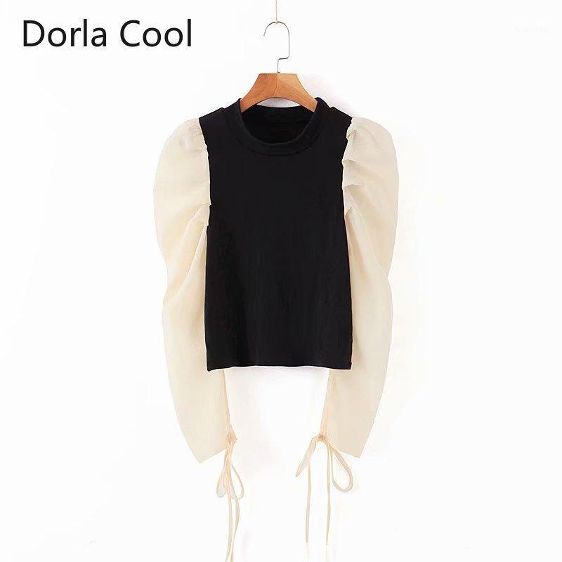 

Women' Blouses & Shirts European Women High Street Patchwork Blouse Long Sashes Puff Sleeves Lady' Casual Retro Tops Femme Loose Blusas To, Picture color