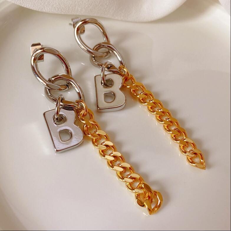 

18K Gold Plated Ear Hoop stud Chunky Chain with diamonds Simple Vintage women Earrings Designer Jewelry E0213