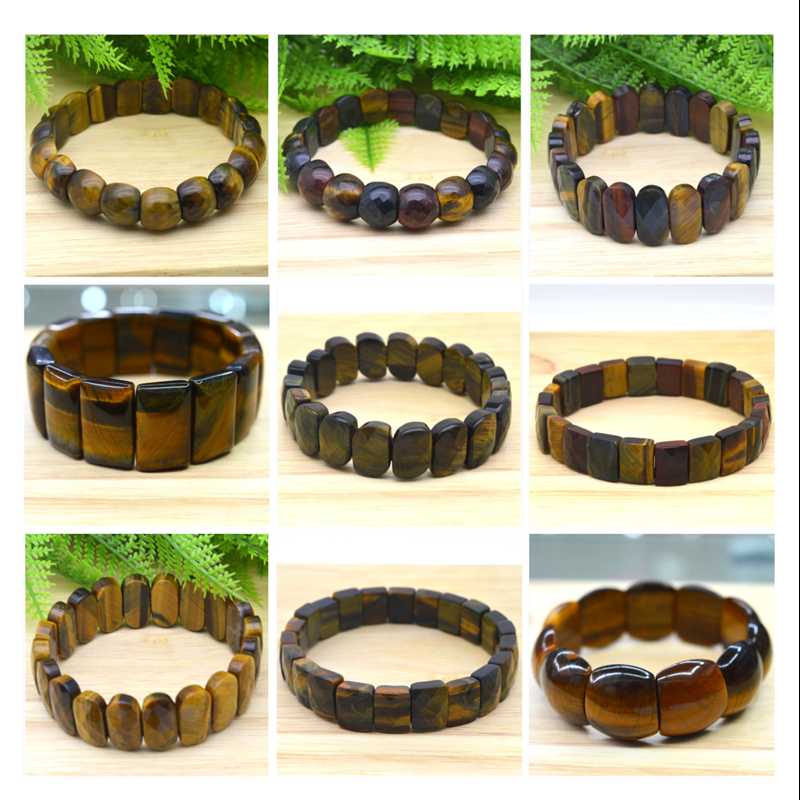 

Beaded Strands 100% Natural Multi-shape Yellow Red Tiger Eye Brazalete Smooth Elastic Cord Stone Bracelets Bangles Femme For Hombre WomenBea
