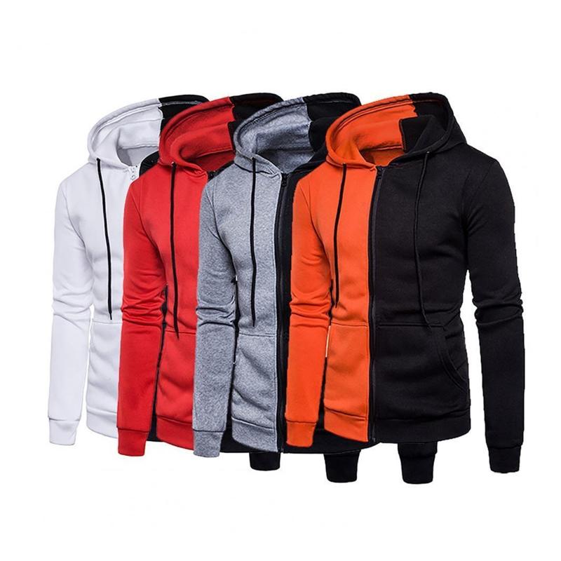 

Men's Hoodies & Sweatshirts 2022 Sweatshirt Hooded Patchwork Zipper Closure Men Jacket Long Sleeve Drawstring Side Pocket, Grey