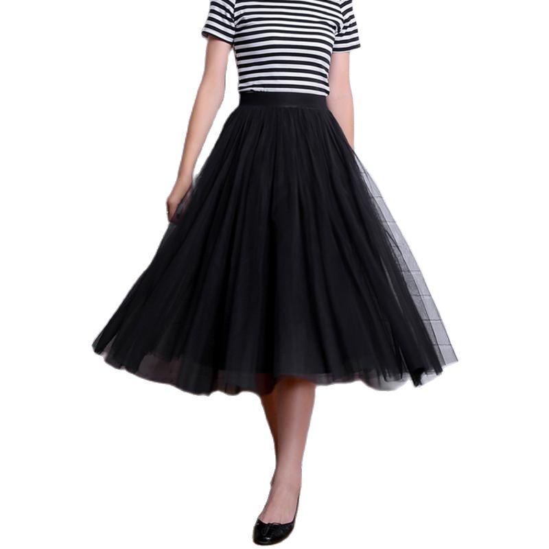 

Skirts Ladies Mesh Spring Summer Fashion Faldas Korean Style Big Swing Maxi Womens Jupe High Waist Tutu Adult Long Tulle SkirtSkirts, Beige