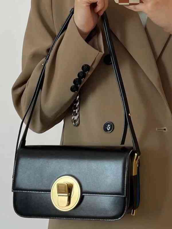 

Peco independently designed cans baguettes vintage single shoulder messenger bags high-grade fashion niche light luxury women's, Black