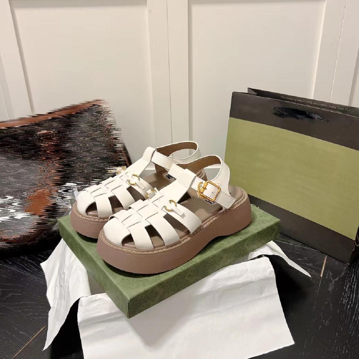 

Fashion Leisure Women Shoes Sandal Summer Retro Womens Slippers Thick-Soled Designer Buckles Classic Lady Slipper Top Quality Leather Gladiator Sandals, Not for individual sale