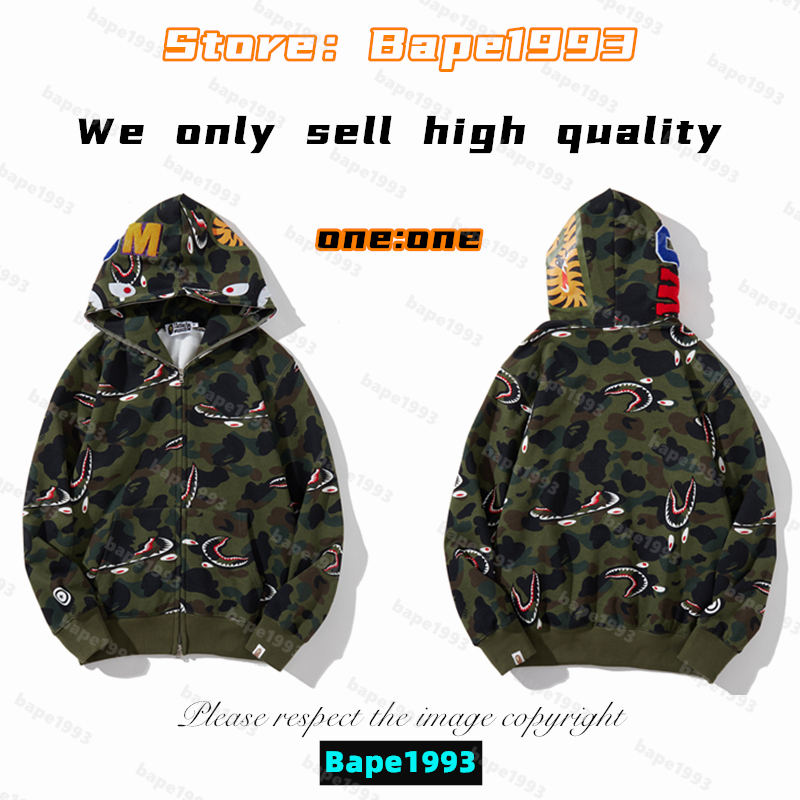 

High quality Apes Mens Hoodies & Sweatshirt Japan shark B ape head Galaxy spots luminous camo Male and female couples with the same model 100% cotton New hoodie 1993 KS3-11, 1 button