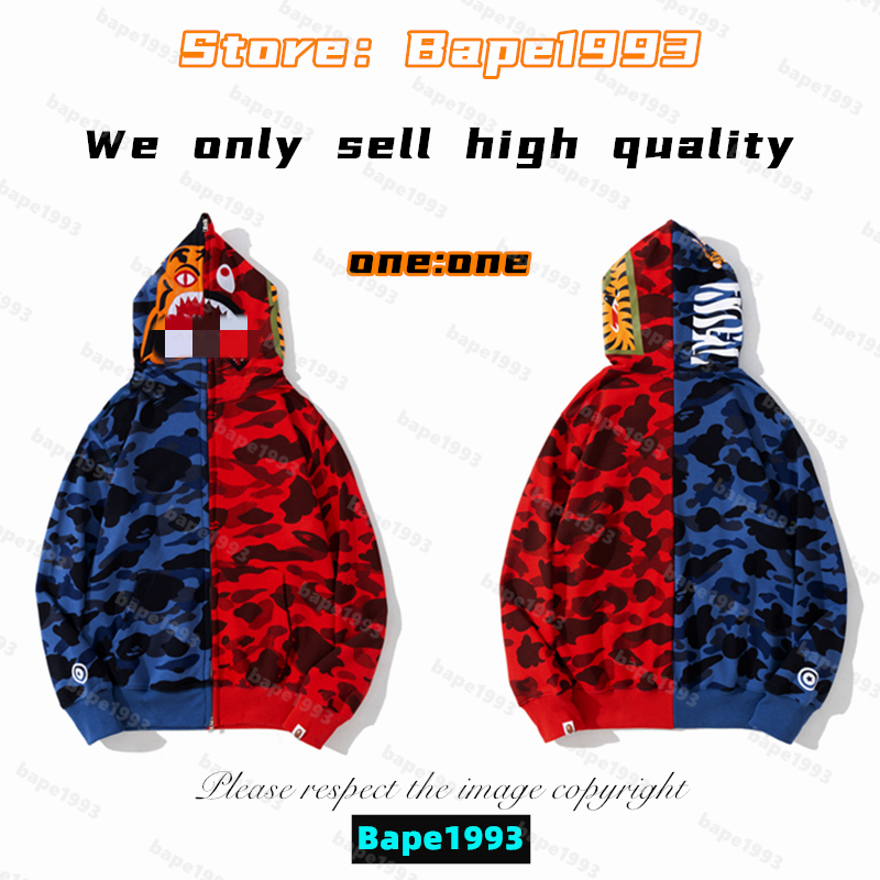 

High quality Apes Mens Hoodies & Sweatshirt Japan shark B ape head Galaxy spots luminous camo Male and female couples with the same model 100% cotton New hoodie 1993 KS2-14, 1 button