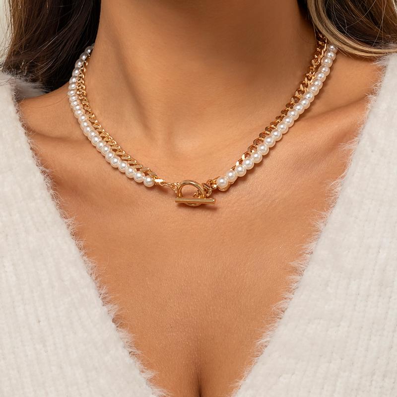 

Chains IngeSight.Z Double Layered Imitation Pearl Link Chain Choker Necklaces Punk Toggle Lasso Collar For Women Neck JewelryChains
