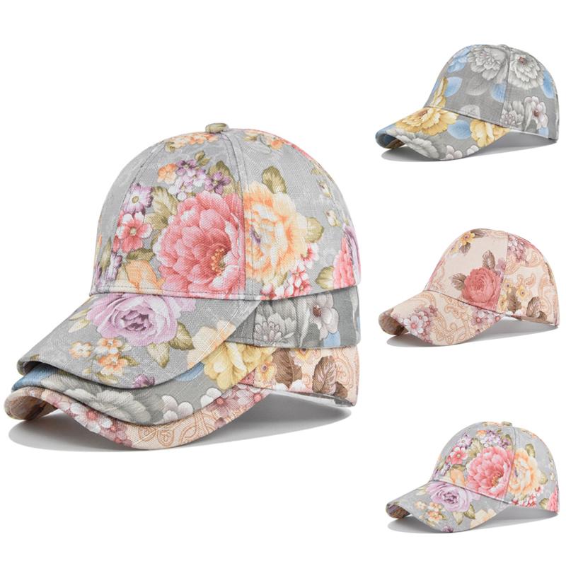 

Ball Caps Women Floral Printed Baseball Cap Windproof Sun Protection Hats Cute Sweet Cotton Snapback Hat Casual Hip Hop