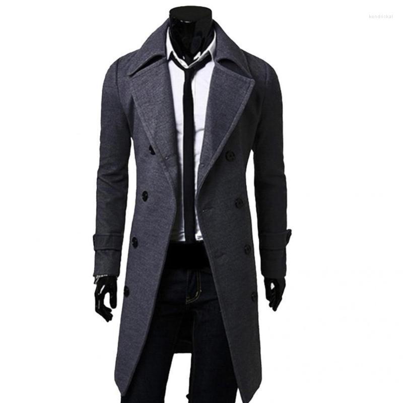 

Men's Trench Coats Long Coat Male Outwear Solid Color Stylish Thick Pure Jacket Kend22, Black