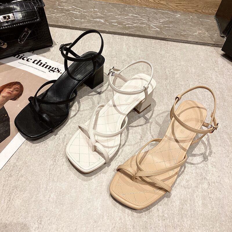 

Dress Shoes Gladiator Sandals High Heels Sandal Fashion Brand Strap Flip Flops Sexy Thin Heel Pumps Square Toe ShoesDress, Black