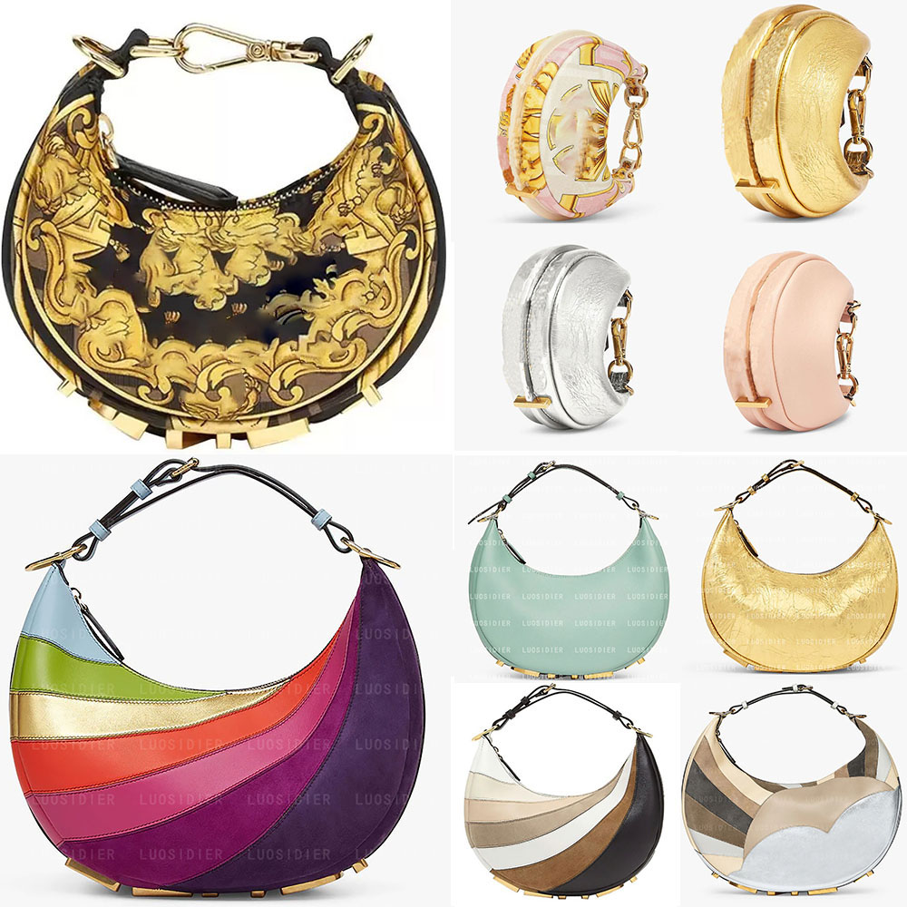 

Fendgraphy Small Leather bag Crescent multicolor inlay Nano Mint green charm Small Hobo bag rainbow diagonal striped motif in shades Purse Ladies Luxurys Designers, Customize