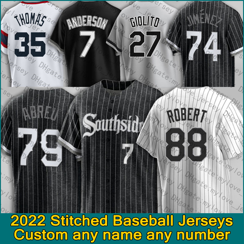 

7 Tim Anderson Jersey Chicago Eloy Jimenez White Sox Luis Robert Baseball Yoan Moncada Jose Abreu Frank Thomas Andrew Vaughn Bo Jackson Michael Kopech Lucas Giolito, Man custom jersey (bw)