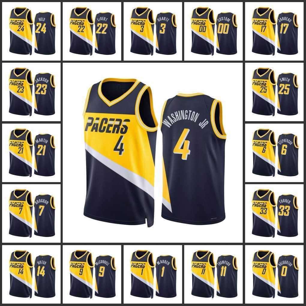 

Screen Print 75th Indiana Pacers''Tyrese Haliburton Buddy Hield Jalen Smith Tristan Thompson Lance Stephenson Custom City Blue Edition 2022 Diamond Badge