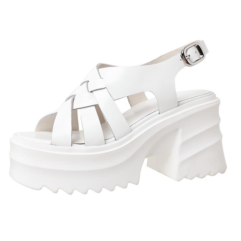 

Sandals Women Summer 2022 Open Toe Waterproof Platform Thick Soled Shoes Woven Mesh Black Leisure Fashion High Heels Sneaker