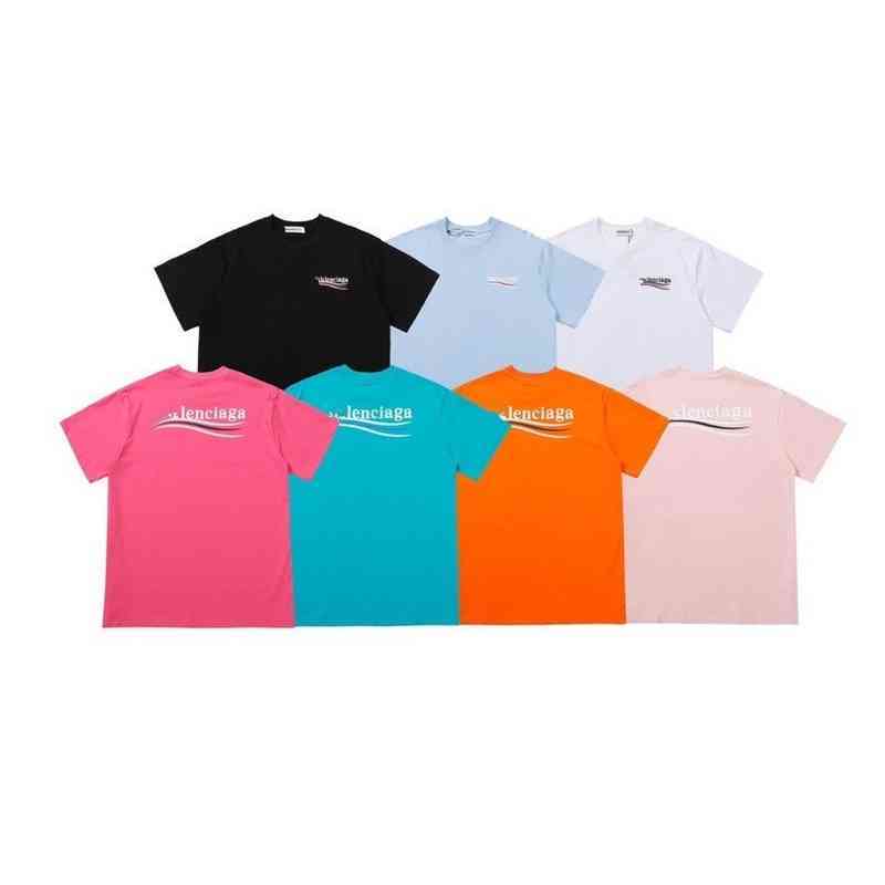 

Quality Balencaigas Men T-shirts High Paris Fashion Classic Style Rainbow Stripe Printed Letters on the Back Family Men' and Women, Orange