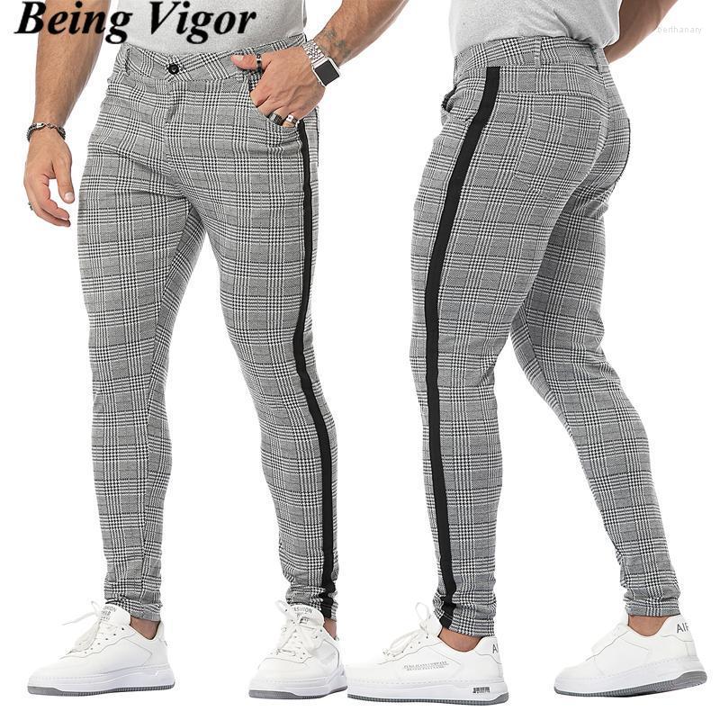 

Men's Pants Being Vigor Street High Stretchy Striped Mens Chino Plaid Skinny Slim Male Leisure Men Business Casual Trousers 2XLMen's Bert22, White strip