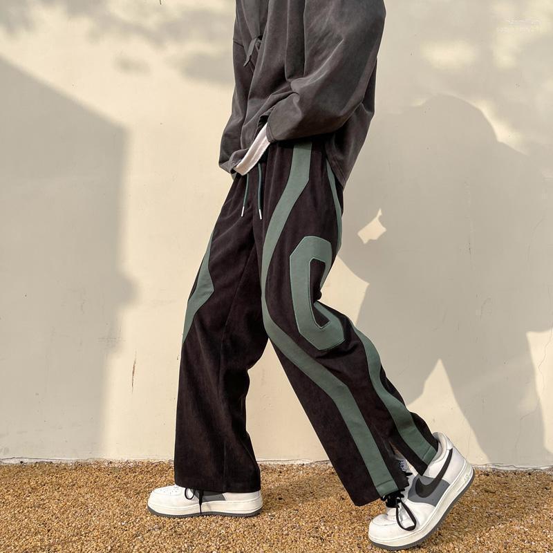 

Men's Pants Men Spring Fashion Patchwork Sweatpants Casual Loose Staight Trousers Mens Elastic Waist Sports Male White/Green Naom22