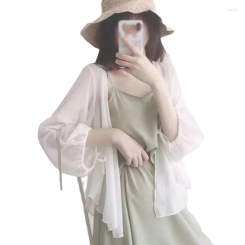 

Women's Blouses & Shirts S-2XL Exy Summer Women Sun Protection Capes Loose Shawl Thin Chiffon Beach Scarf Cardigan Bikini Coverup CardiganWo, White