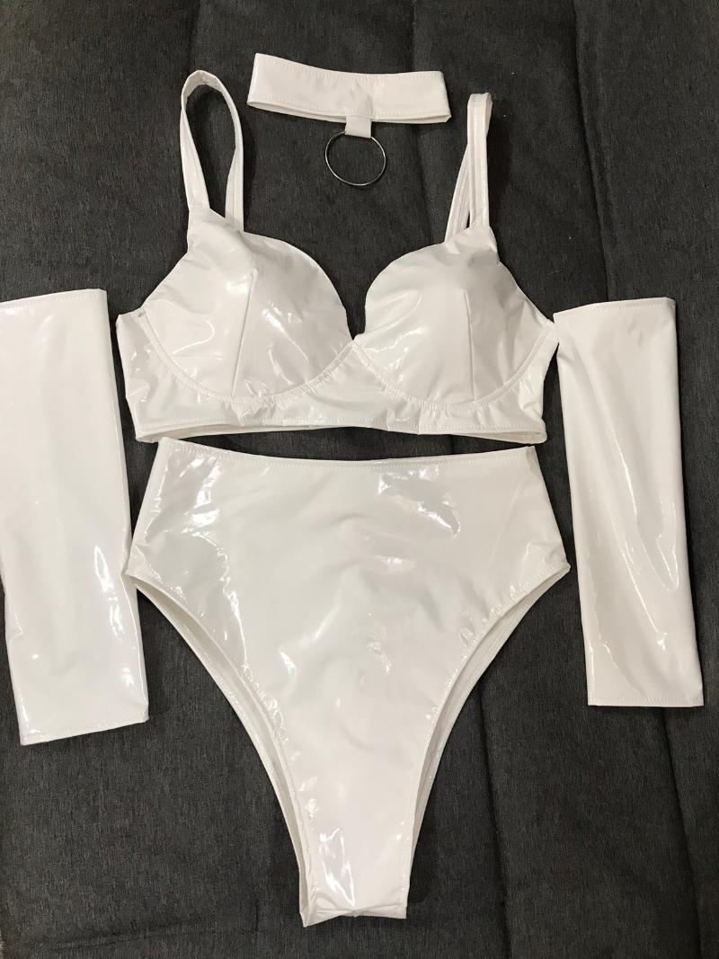 

Stage Wear Nightclub Bar Gogo Singer Dance Costume White PU Leather Bikini Outfit Sexy Jazz Pole Dancing Performance ClothesStage