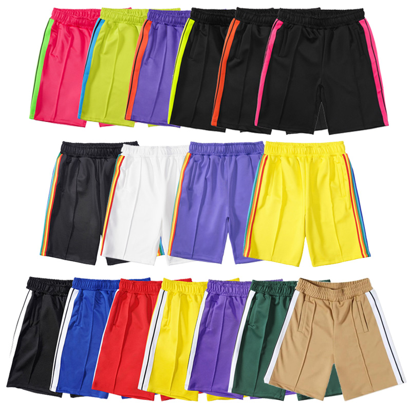 

High Street INS Tide Brand Men's Shorts Vintage Rainbow Web Striped Athleisure Loose Casual Short Pants Beach Five Pants, Beige