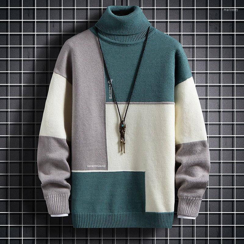 

Men's Sweaters Winter Thick Warm Sweater Men Korean Style Turtleneck Male Pullover Top Quality Stitching Design Christmas Mari22, Gray