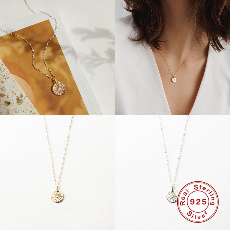 

Other Aide 925 Sterling Silver Round Pendant Necklace For Women Engraved Fireworks Pattern Charm Chain Choker Fine JewelryOther
