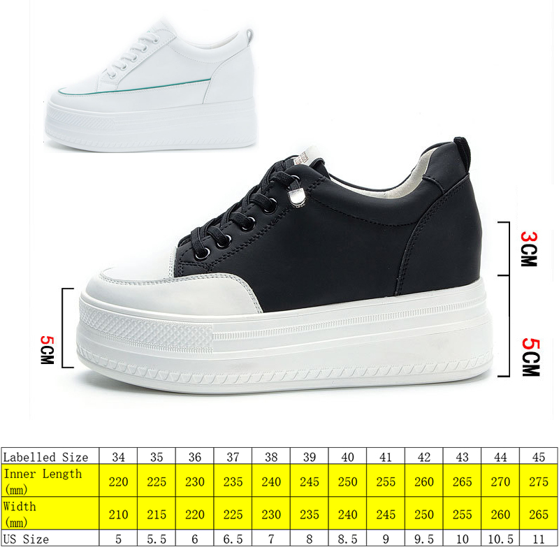 

8cm Genuine Leather Women Shoes Chunky Sneakers White Slip on Women Casual Shoes Fashion Sneakers Platform Wedge, White-1