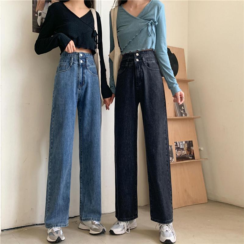 

Women' Jeans Vintage High Waist Women Black Korean Fashion Streetwear Wide Leg Jean Female Denim Trouser Straight Baggy Mom PantsWomen