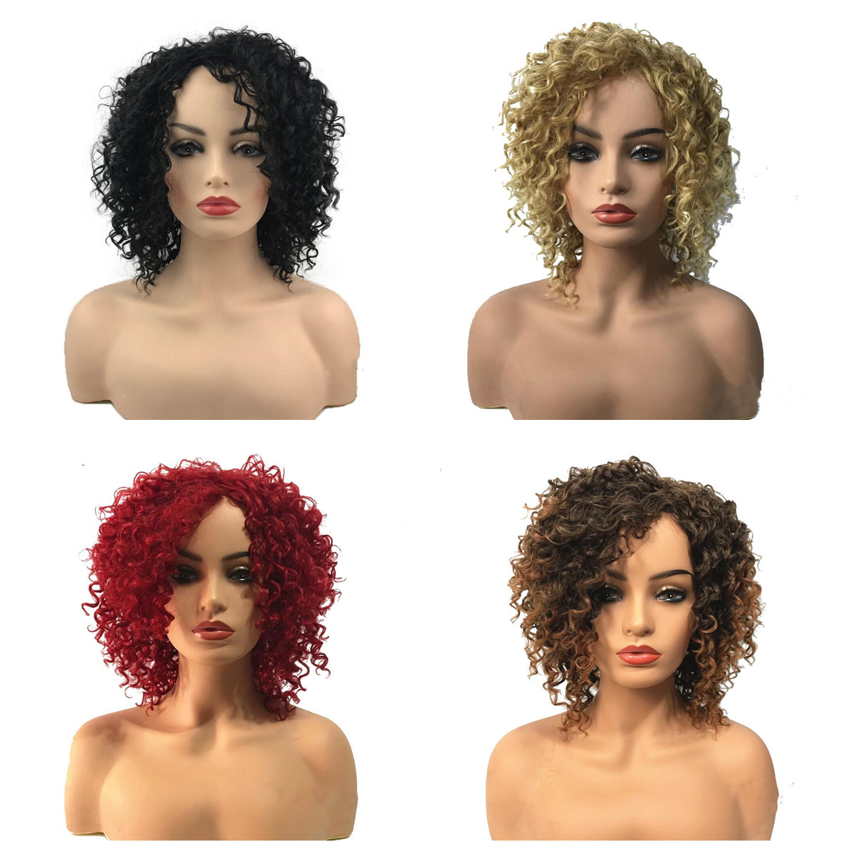 

Synthetic Wig Short Ombre Afro Kinky Curly Wigs Women's Red/Black/Blond Hairpiece Natural Hair, Blonde