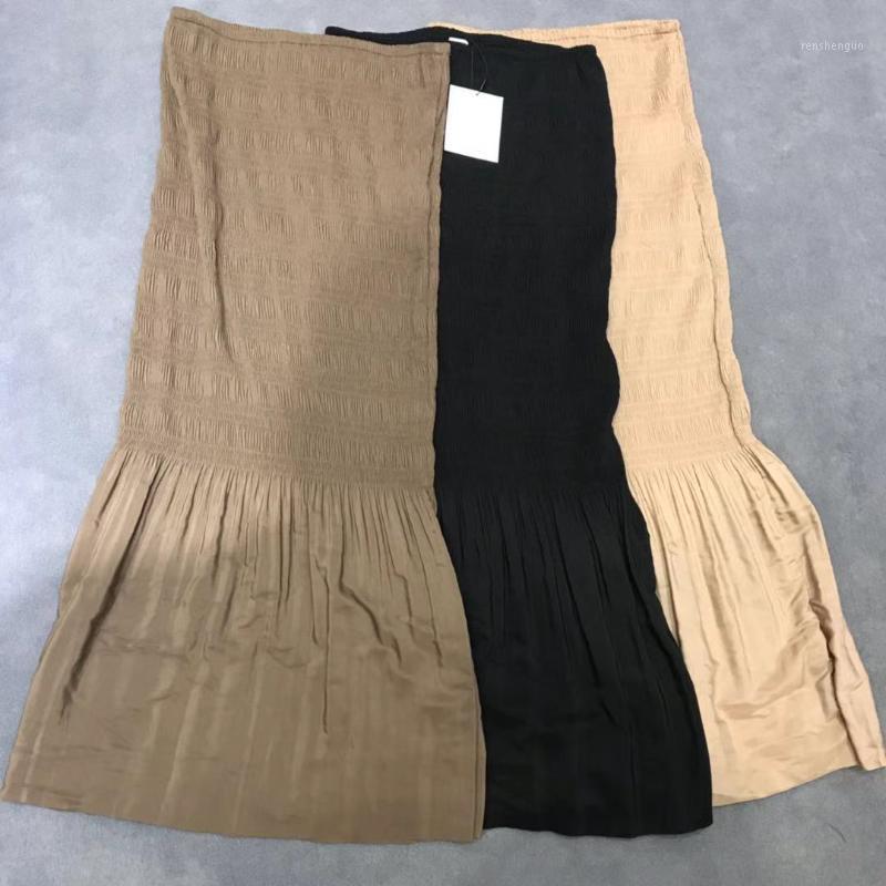 

Women Skirt Threaded Pleated Casual 2022 Autumn Tricolor With Screw Shaped Pleat Midi Skirts, Black