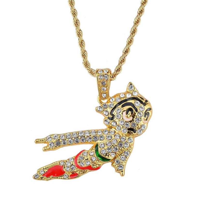 

hip hop Astro Boy pendant necklaces for men women luxury diamonds Japanese cartoon animation necklace Cuban chain jewelry golden s302o
