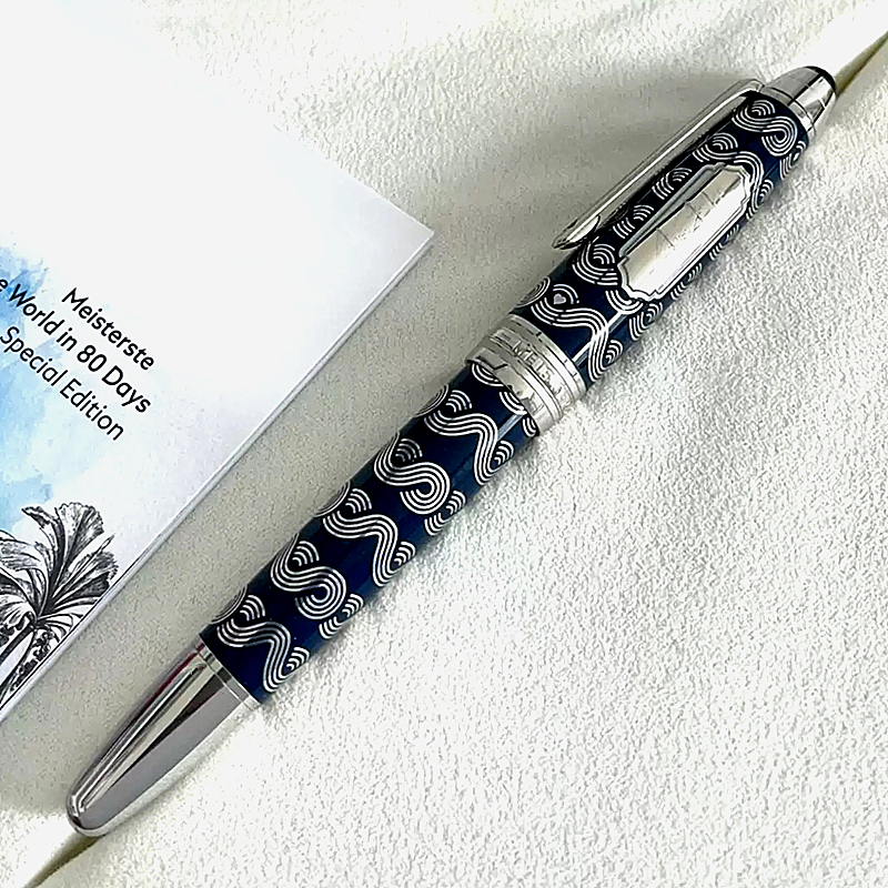 

Limited edition Around the World in 80 Days Rollerball Pen 145 Black and Blue Metal Ballpoint Pen Fountain Pens Writing Office Supplies With Serial Number, As picture shows