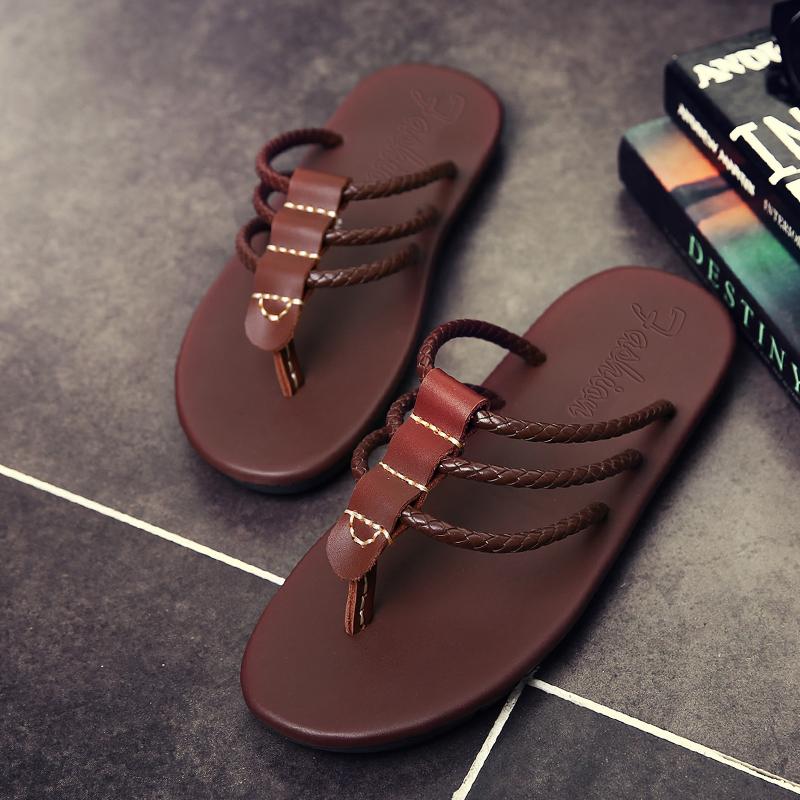 

Sandals Men Shoes Leather Slippers Mens Outdoor Beach Male Zapatos De Hombre Erkek Ayakkabi Buty MeskieSandals, Beige