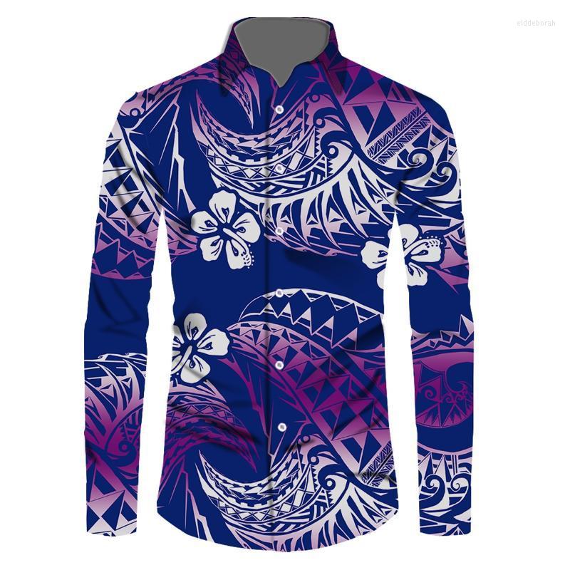 

Men's Dress Shirts Samoan For Male Top Quality Teal Polynesian Tribal Clothing O-neck Plus Size Social Shirt Men Eldd22, Rr21031829-1-1