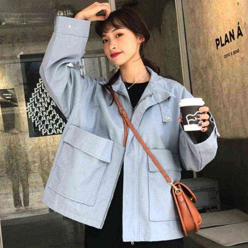 

Women' Trench Coats Women Autumn Solid Loose Windbreaker Pockets Safari Style Harajuku Streetwear Ulzzang All-match Chic T220811, Beige