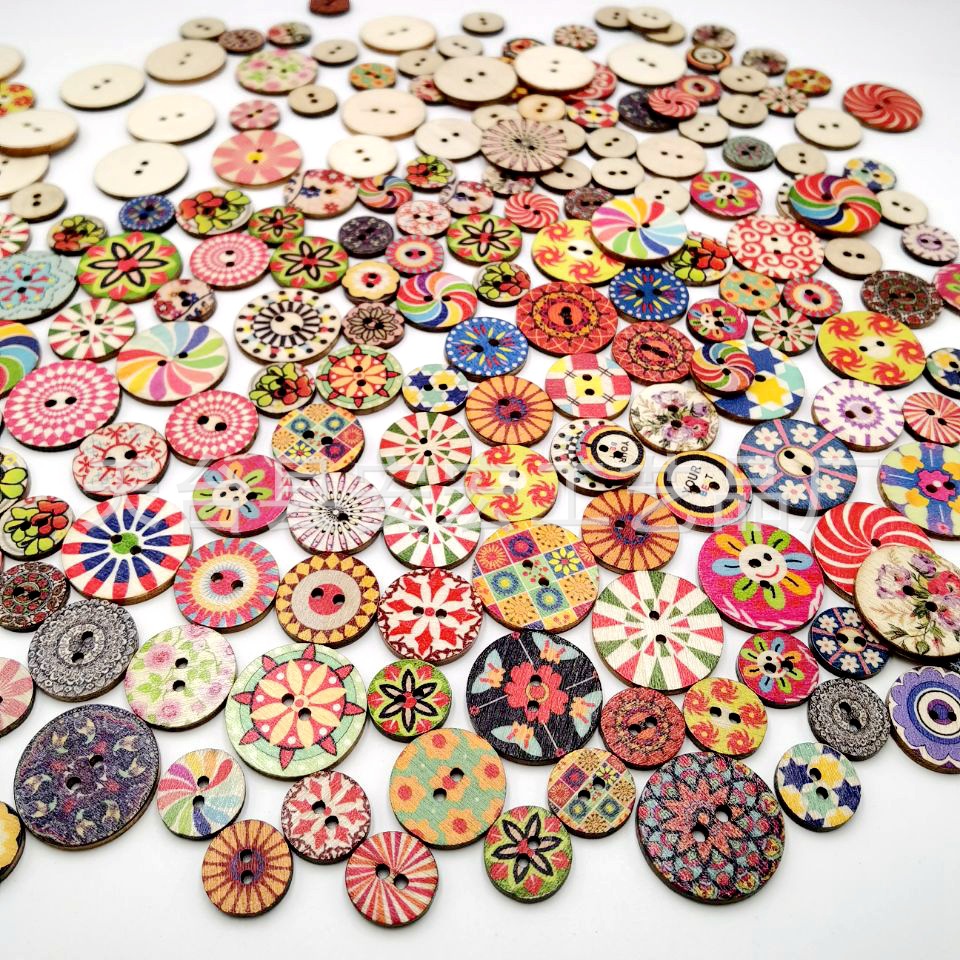 

Sewing Notions Mixed Random Flower Painting Round 2 Holes Vintage Wood Buttons for DIY Scrapbooking Crafts Clothing Accessories 20mm