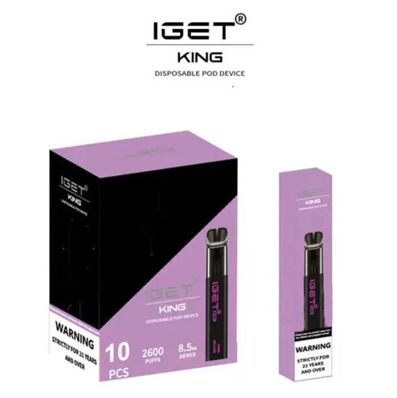 

Authentic Iget King Disposable vapes Kit E cigarettes 2600 Puff 1500mah Battery 6% 8.5ml Prefilled 10 Pack Cartridge Pen Vs Original Igets legend mega duals I get vape