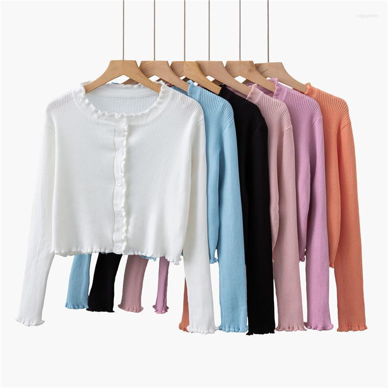 

Women' Knits & Tees Long Sleeve Cropped Korean Ribbed Button Up Fashion Cardigan Women Casual Knitted Ropa Mujer Ruched Streetwear Solid Bl, Purple