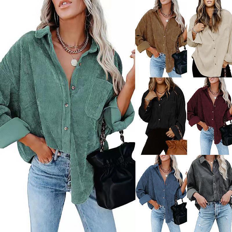 

Women' Jackets Spring Shirts Women Corduroy Blouses Loose Long Sleeve Solid Lady Tops Female Retro Port Flavor Students Autumn Jacket, Black