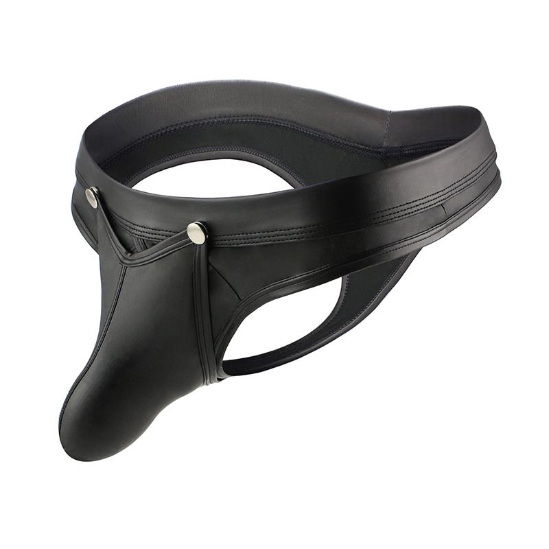 

Underpants Men' Sexy Faux Leather Brief Low Rise Thongs Open Pouch Bag Underwear Fashion Gays Clothes Sissy Panties Inmitate LingerieUn, Black