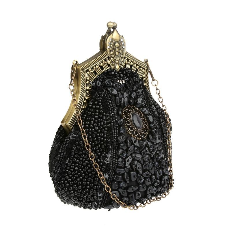 

Evening Bags Retro Heavy Beaded Embroidery Bag Chic Cheongsam Diamond Dress Beading Clutch, Beige