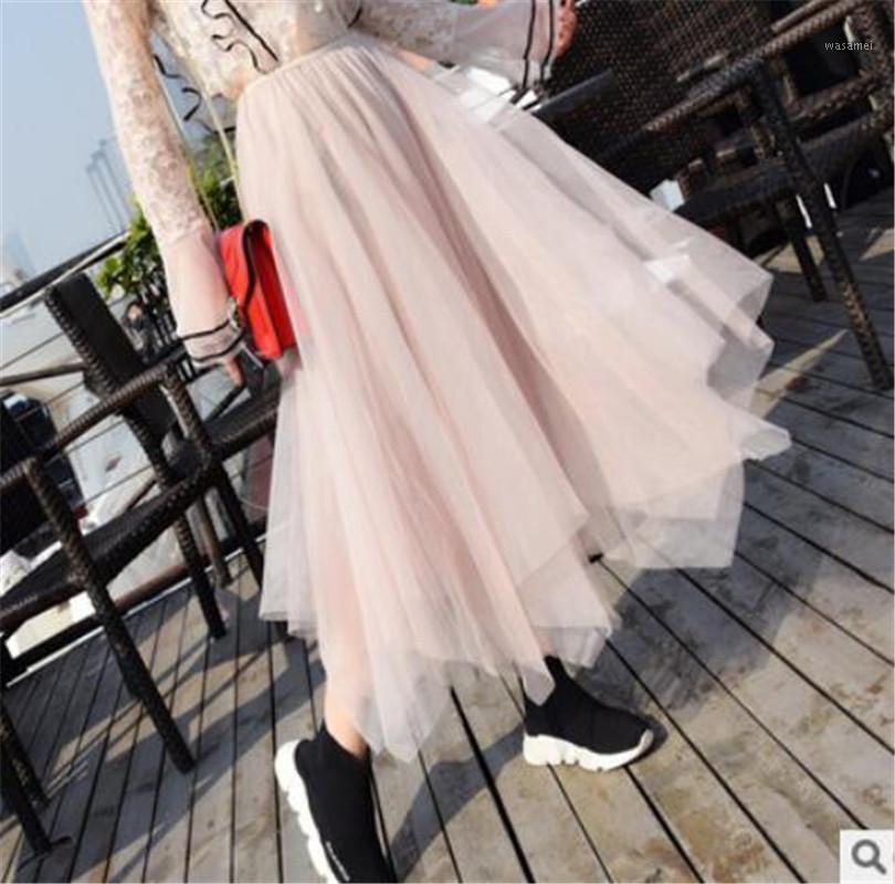 

Skirts High Waist Autumn And Winter Irregular Female Skirt 2022 Elastic Medium Length Net Yarn Princess Fluffy, Black