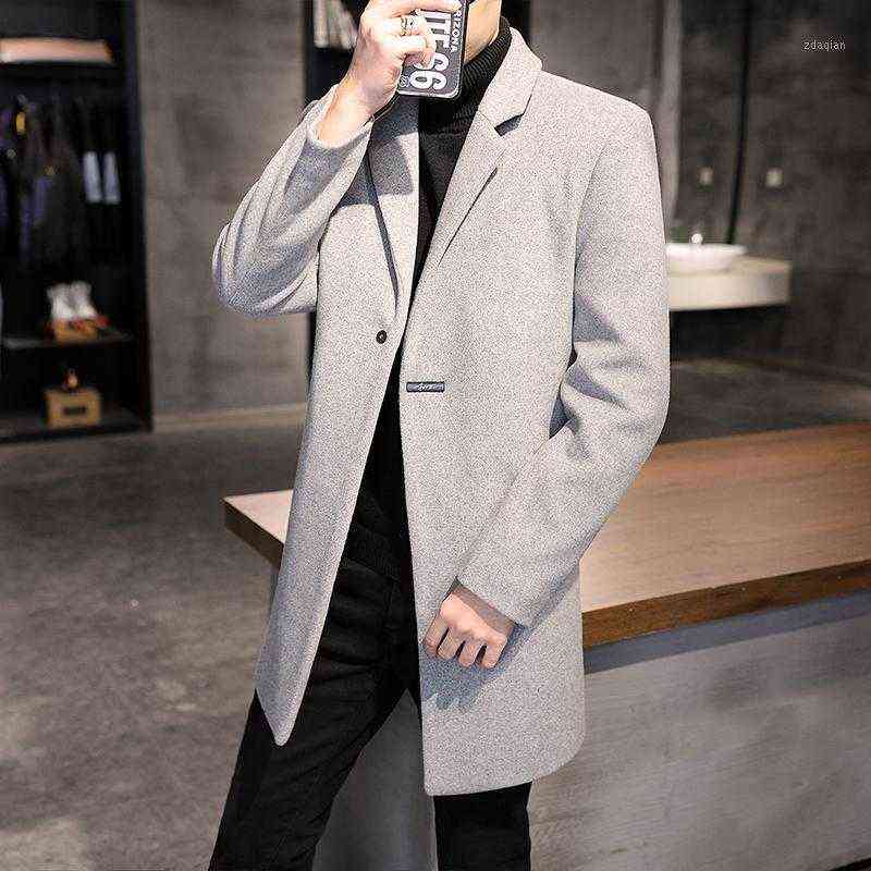 Men's Wool & Blends Men Winter Coat Fashion Turn-Down Collar Warm Thick Woolen Pea Male Trench Overcoat T220810