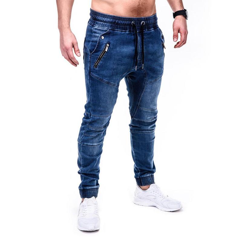 

Men's Pants Men's Washed Denim Fabric Casual Sports Drawstring Jeans Streetwear Men Trouser Fashion Long SweatpantMen's, Black