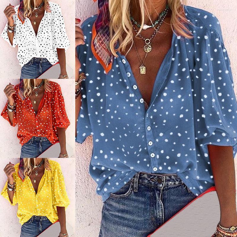 

Women's Blouses & Shirts Tops Shirt Summer Fashion Women Plus Size Snowflake Print 3/4 Sleeve V Neck Blouse Beach Loose Printing WomenWomen', Blue