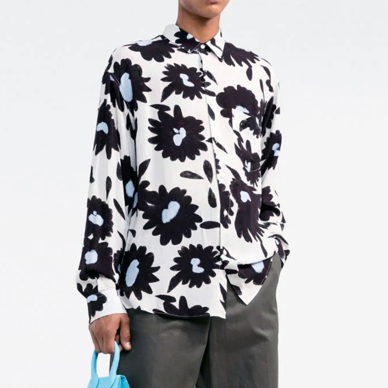 

Designer Casual Shirt Fashion Brand Jacque Black Flowers Long Sleeve Shirts Vacation Style Couple Clothing Loose Os Tops Ins Trendy Jackets