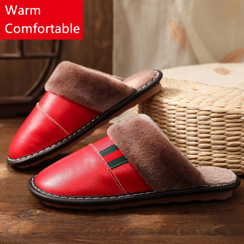

Winter Leather Slippers Women Large Size 33-46 High - Quality Fashion Personality Home Comfortable Non - Slip Warm Cotton Shoes, A2