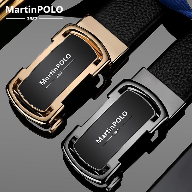 

Belts MartinPOLO Genuine Leather Business Men Belt Alloy Automatic Buckle Luxury Cow Strap For High Quality MP04203P, Black